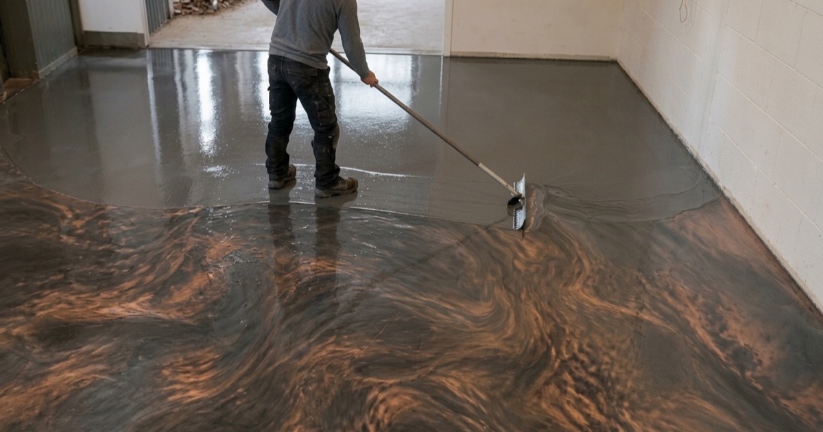 A garage slab in Killeen being diamond ground with a shrouded machine, the opened profile pale against sealed concrete.