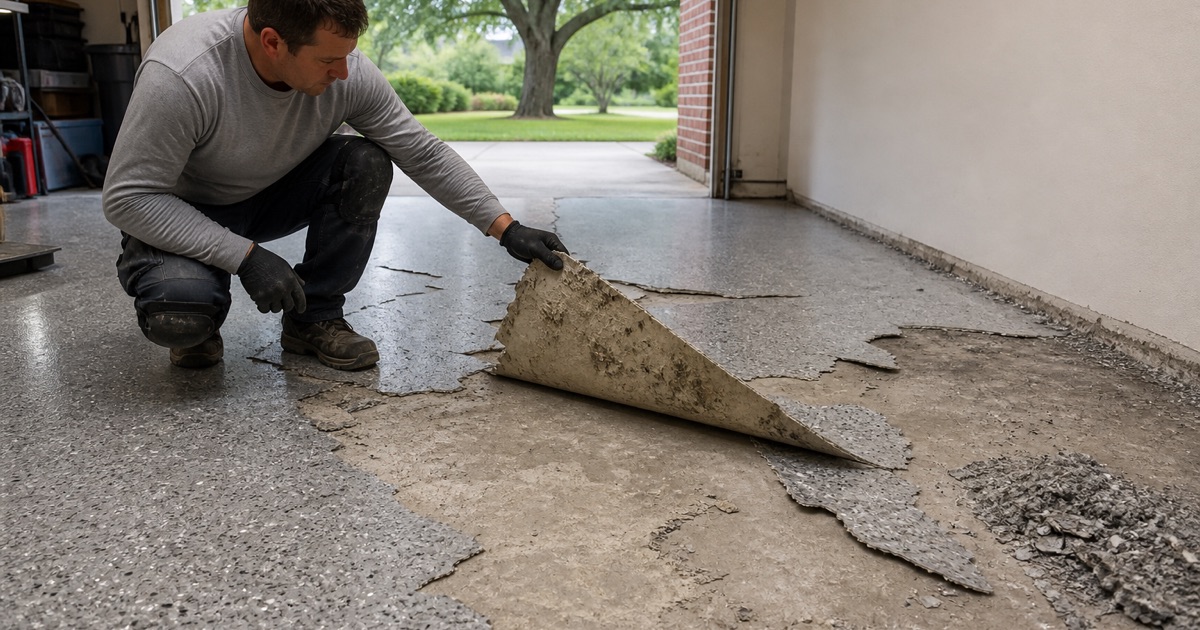 A garage slab in Killeen half ground open, with a crack routed out into a clean channel ready for a flexible joint filler.